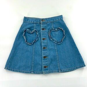 Candy Stripper y2k 90s Blue Denim skirt Heart Patches girlhood‎ mini size 2